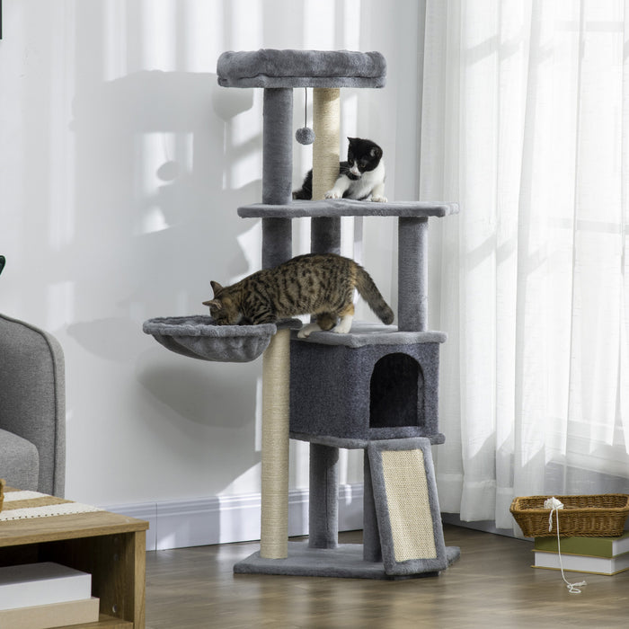 Arbre a chats de 127 cm avec poteaux a griffer en sisal et rampe, gris