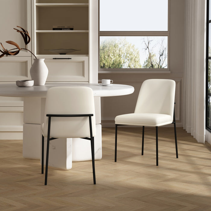 Chaise laterale contemporaine Loft en cuir vegetalien et metal ivoire - Lot de 2