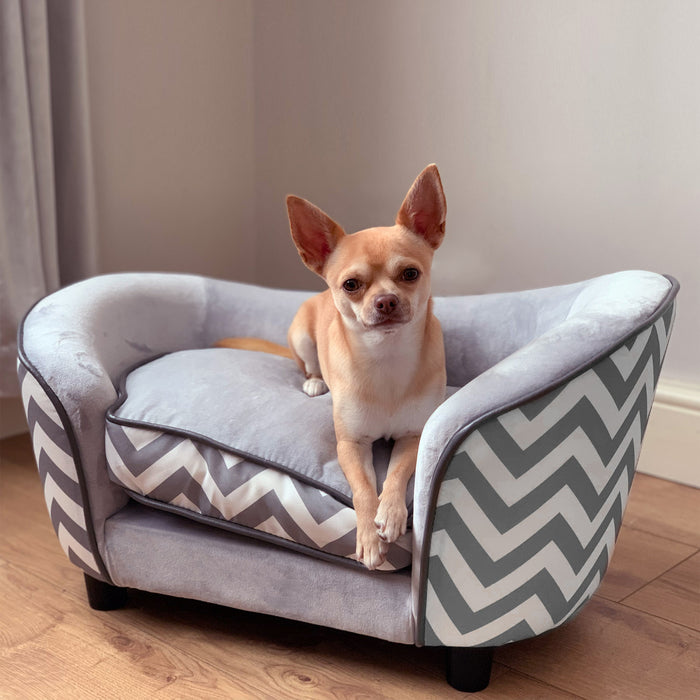 Pawhut Animal De Compagnie Doux Chaud Canape Sureleve Chien Chiot Lit De Couchage Lit Sureleve Salon Canape Traversin Cotes Portable Meubles Pour Animaux De Compagnie Gris