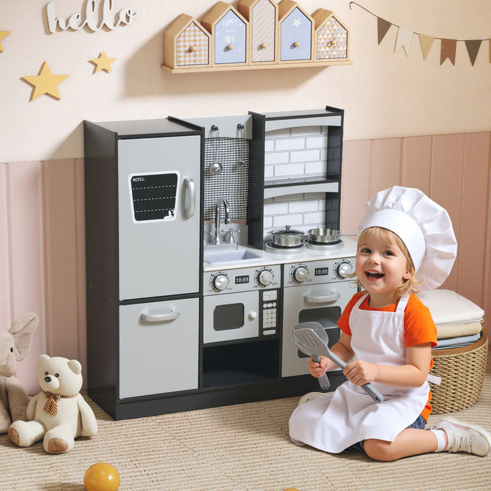 Cuisine enfant Qaba, cuisine enfant avec sons et lumieres realistes, refrigerateur, micro-ondes, evier et porte-serviettes Tout-petits de 3 a 8 ans, marron fonce