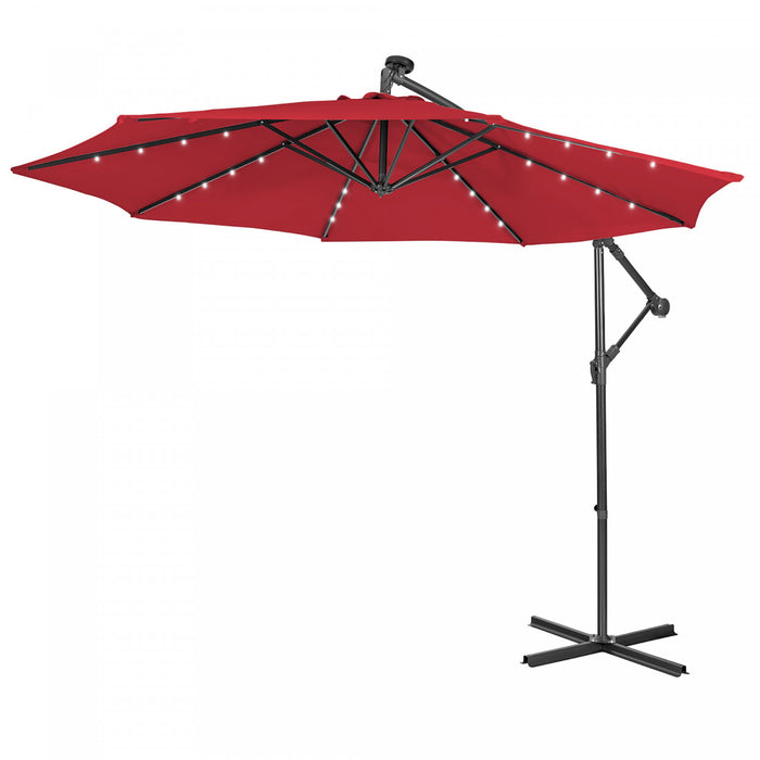 Costway Parasol deporte solaire 10FT 32 LED eclairees Wine pour patio exterieur