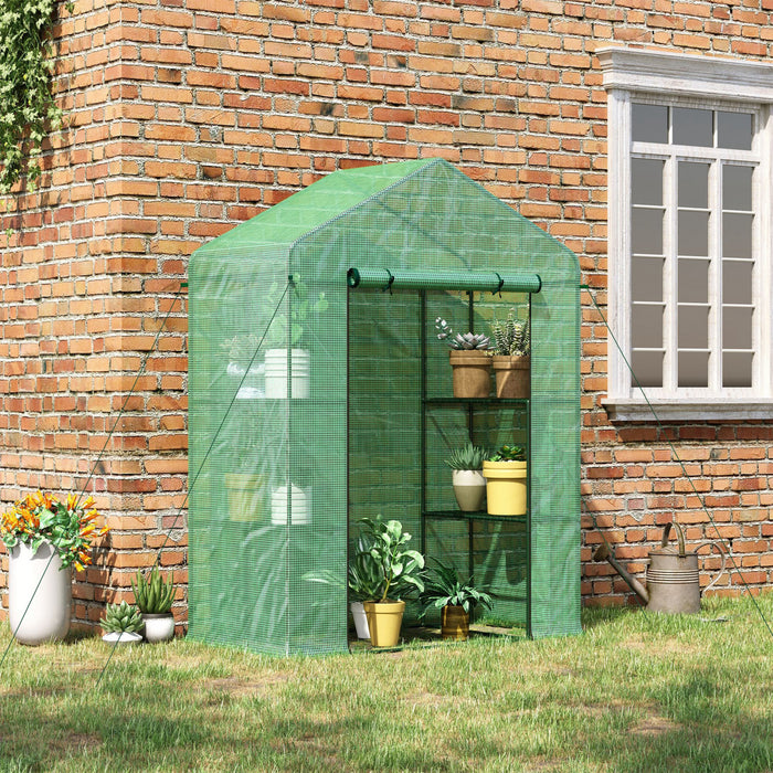 Outsunny Mini Serre, Serre De Jardin Avec 4 Etageres, Porte A Enroulement
