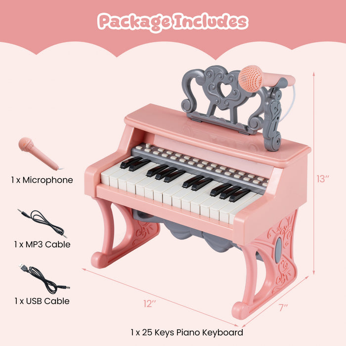 Costway Mini Clavier Piano pour Enfants 25 Touches, Hauteur 13 po, Piano Electrique avec Pupitre et Microphone