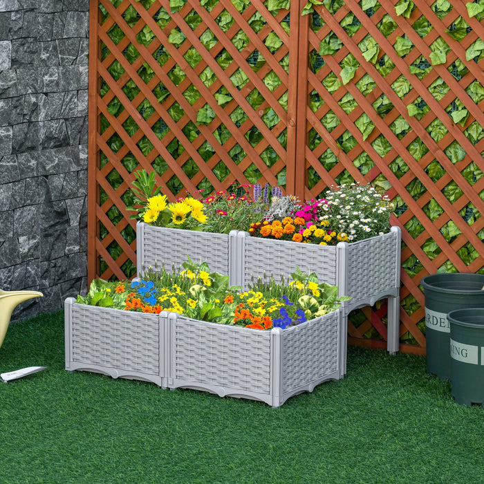 Outsunny 4 Pieces Lit De Fleurs Sureleve Planteur D'herbes Vegetales