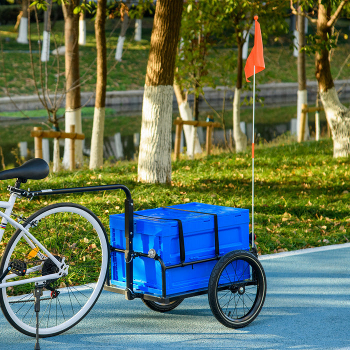 Aosom Remorque Cargo Velo avec chariot et boite de rangement amovible, bleu