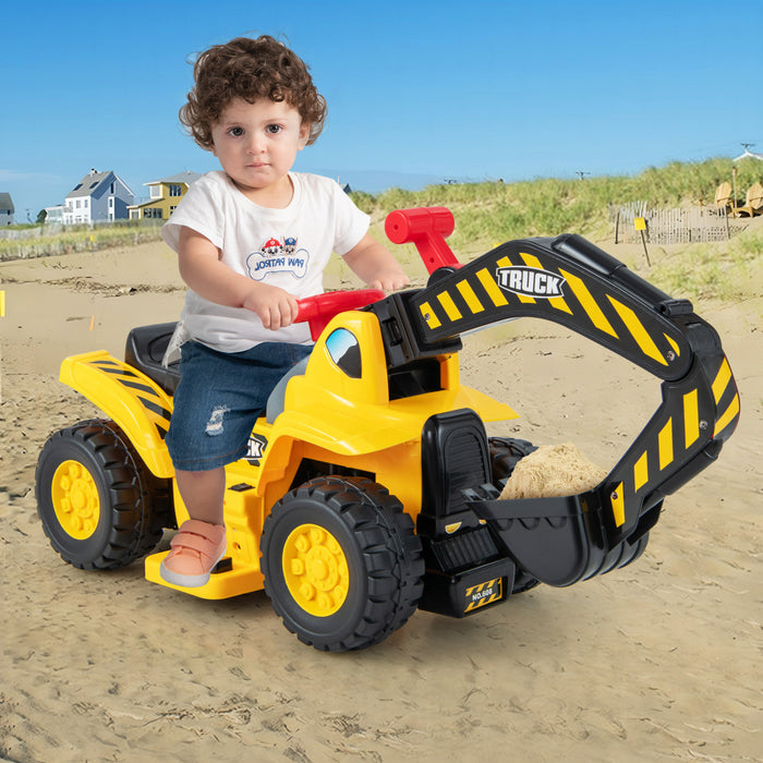 Costway 6v Electric Kids Ride Sur L'excavatrice Pretend Jouer Tracteur De Jouet W / Cercle De Basket-ball