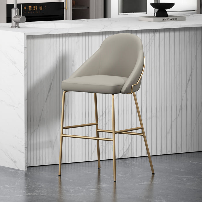 Tabouret de bar moderne en metal Gracie, rembourre, gris pierre et or