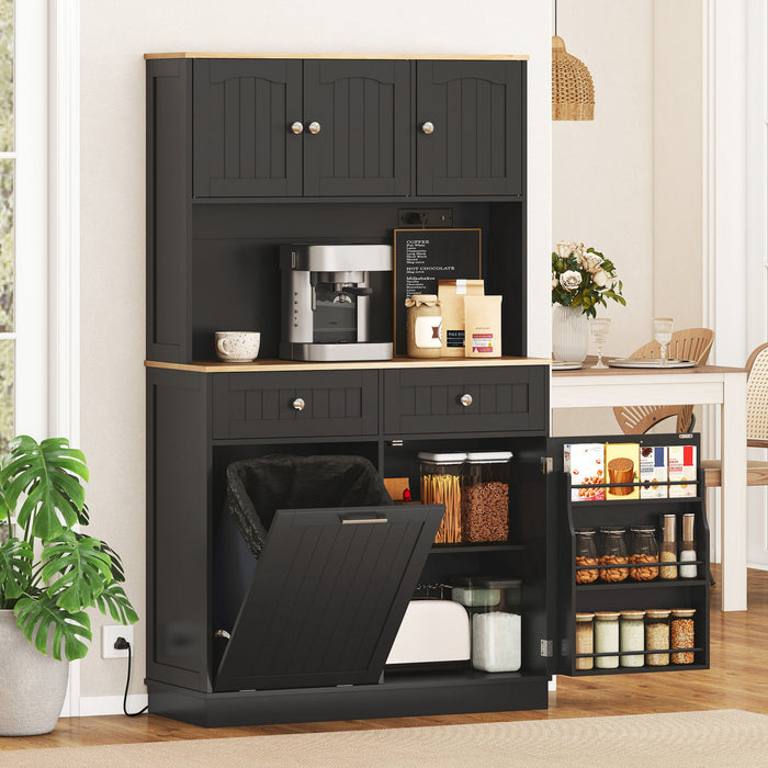 HOMCOM Armoire garde-manger, meuble de cuisine avec station de charge, Noir