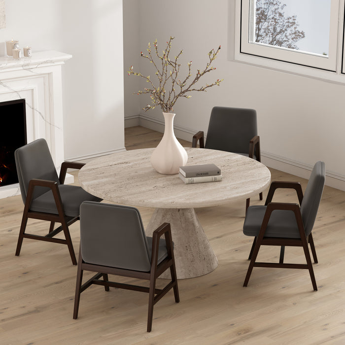Fauteuil moderne Stella en velours avec accoudoirs en bois, graphite - Lot de 4