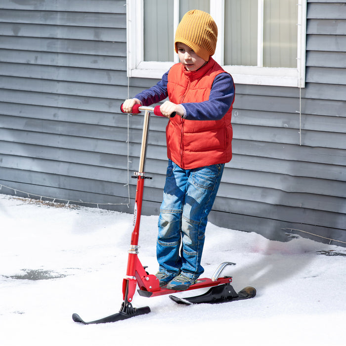 Qaba 2-en-1 Trottinette Convertible Tous Temps Pluie Neige Avec Roues Lames Rouge