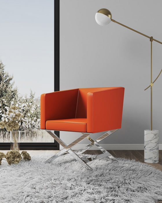 Fauteuil d’appoint contemporain en cuir vegetalien Hollywood orange – Lot de 2