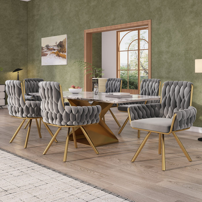 Chaises de salle a manger pivotantes Timothy en velours avec revetement capitonne et pieds en metal, lot de 6, gris