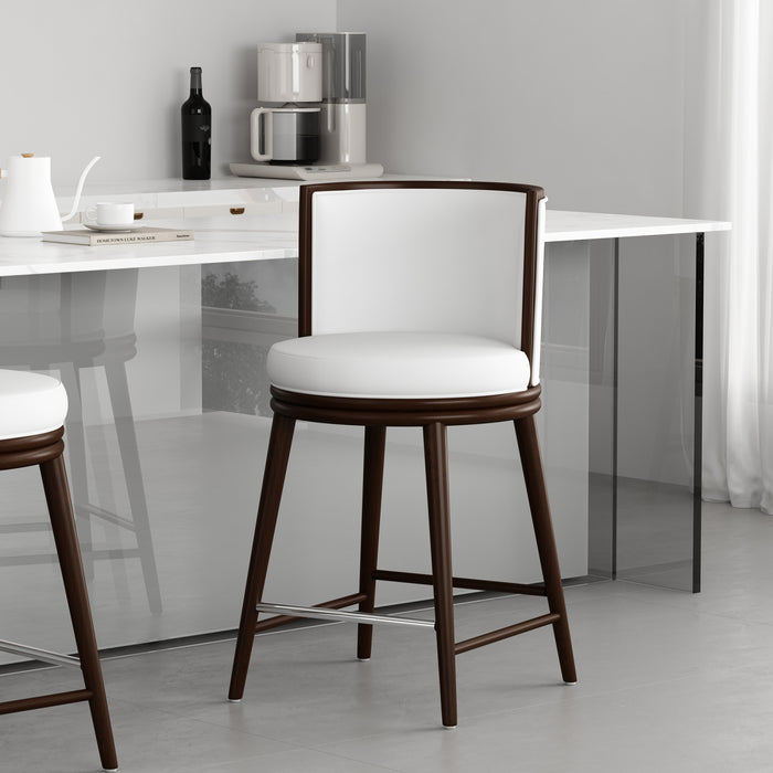 Tabouret de comptoir moderne en bois avec revetement en tissu blanc Evalyn