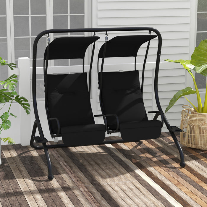Outsunny Balancoire De Patio 3 Places Avec Auvent Reglable, Noir