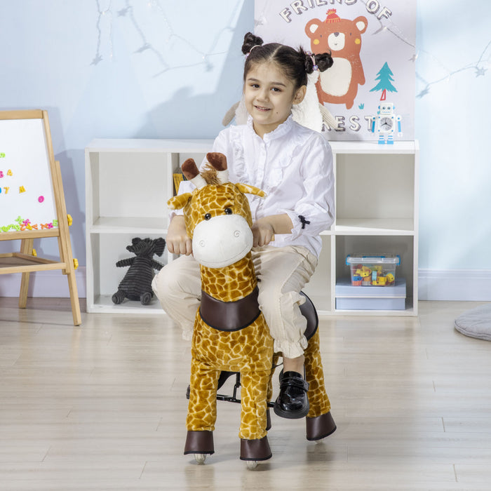 Qaba Cheval A Bascule Mecanique Equitation Poney Jouet Avec Roues Cadeau Pour 3-6 Ans Filles Garcons, Girafe