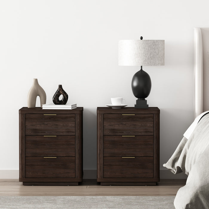 Table de nuit moderne Evelyn 20\" en brun (3 tiroirs) - Lot de 2