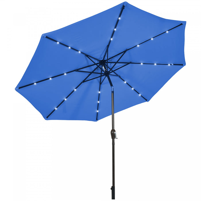 Costway Parasol Solaire de Patio 10FT LED Marche d'Exterieur en Acier Incline avec Manivelle Bleu Neuf