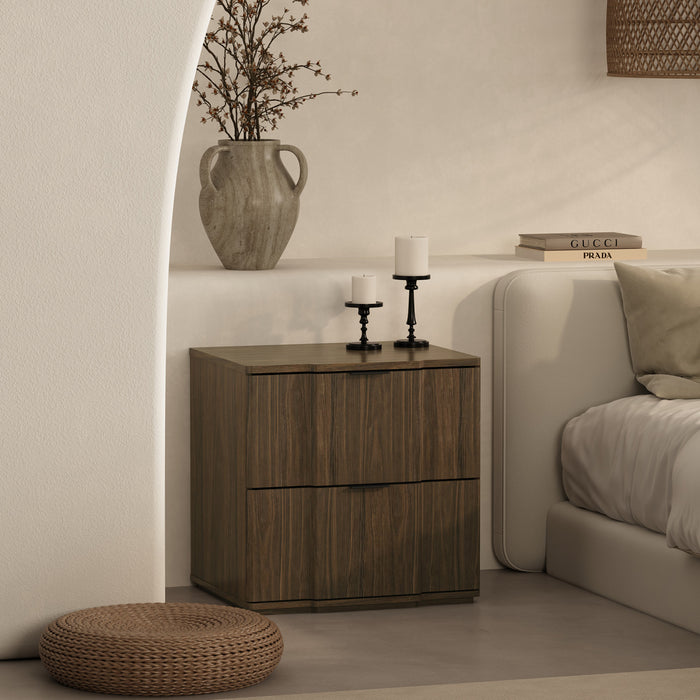 Table de nuit Clive style milieu du siecle moderne 56 cm en noyer et noir (2 tiroirs)
