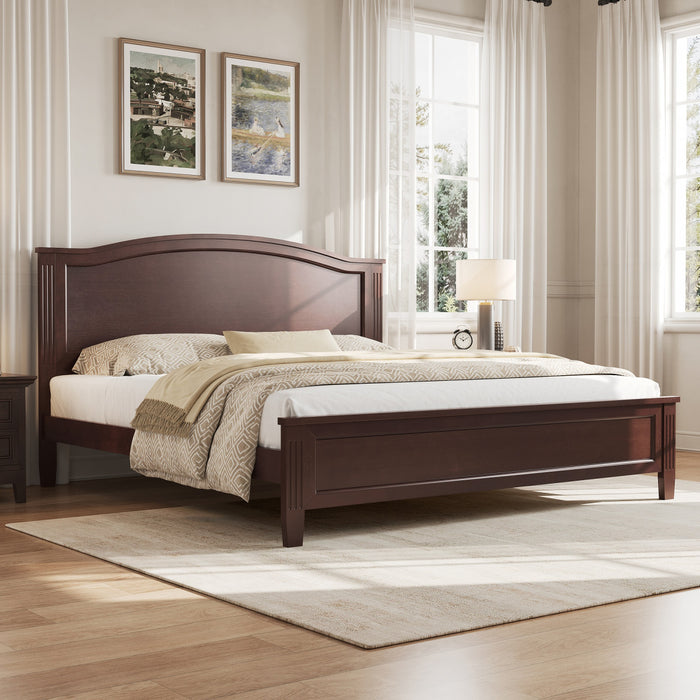 Lit plateforme Benson en bois massif format Full avec tete de lit elegante, brun