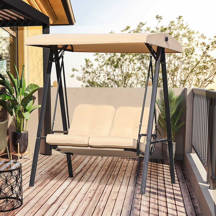 Outsunny 2 Places Couverte Balancoire D'exterieur Chaise Longue Hamac Banc Avec Coussin Inclinable Auvent