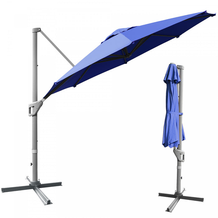 Costway Parasol deporte 11ft pour terrasse a rotation cantilever, aluminium, inclinable, base croisee, bleu marine
