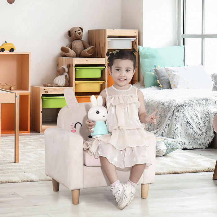 Qaba Canape Pour Enfants, Fauteuil Et Canape Pour Enfants Avec Dossier En Forme D'oreille De Lapin Et Pieds En Bois Pour L'ecole Maternelle, La Chambre A Coucher Et Le Jardin D'enfants, Creme