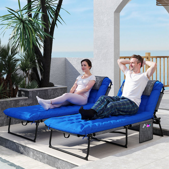Outsunny 2 Pieces Chaises Longues Pliantes, Chaises Inclinables, Bleu