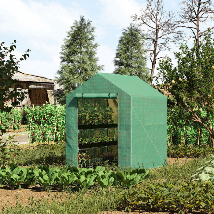Outsunny Serre A 2 Niveaux Outsunny 84 \"x 56\" X 77\" Pour Plantes D'exterieur Couverture En Pe Cadre En Acier Avec Porte Enroulable Vert