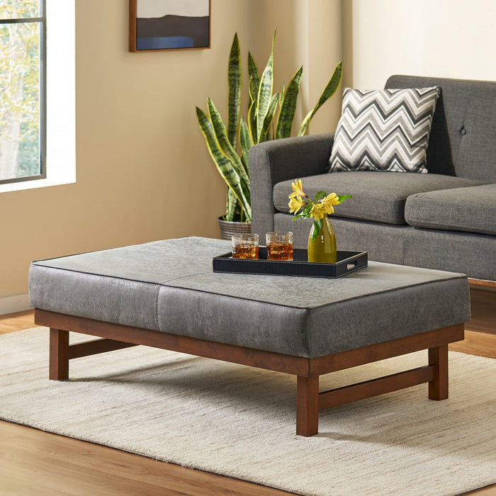 Grande Table Basse Ottoman Harrison en Similicuir avec Fonction de Rangement - Gris