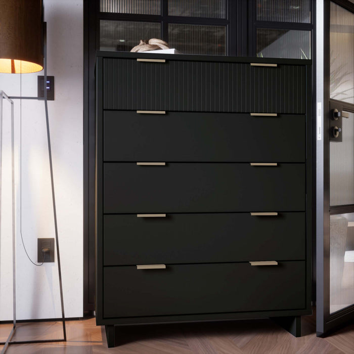 Commode Granville Moderne 38\" en noir (5 tiroirs)