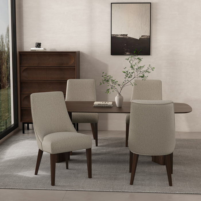 Chaise de salle a manger moderne en bois avec chenille Beever, taupe - Lot de 4