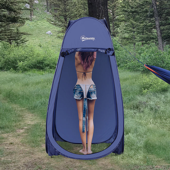 Outsunny Tente De Douche De Camping Portable Vestiaire Tentes D'abri De Confidentialite Toilettes De Plage Et Seance Photo En Interieur Avec Sac De Transport Bleu Marine