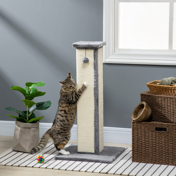 Pawhut Arbre A Chat 32\" De Haut Pour Chats Et Chatons D'interieur, Griffoir Vertical, Griffoir En Sisal Avec Boule Suspendue Et Peluche Douce, Gris