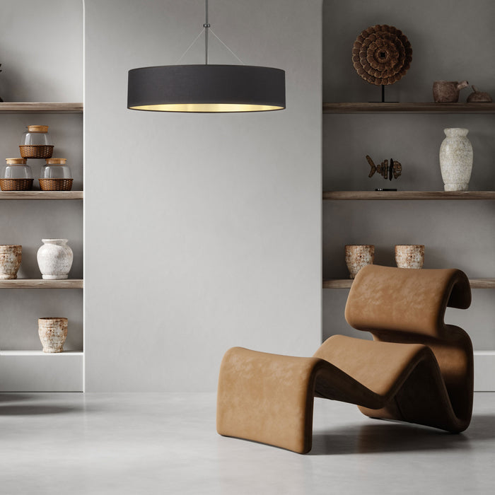 Luminaire suspendu Pallavi de Dainolite de 30 po de diamètre avec abat-jour noir et doré, fini noir mat et 4 ampoules