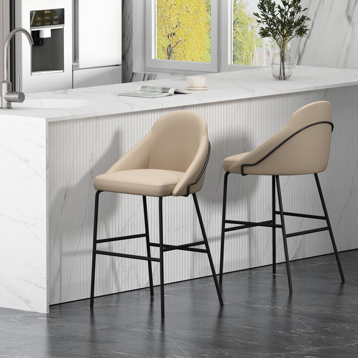 Tabouret de bar moderne en metal et tissu Gracie, coloris beige et noir - Lot de 2