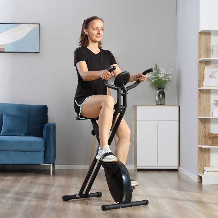 Soozier Velo D'exercice Magnetique Pliable A 8 Niveaux De Resistance X-frame Stationnaire Velo De Fitness Vertical Entrainement Cardio Avec Ecran Lcd Et Moniteur De Pouls Noir