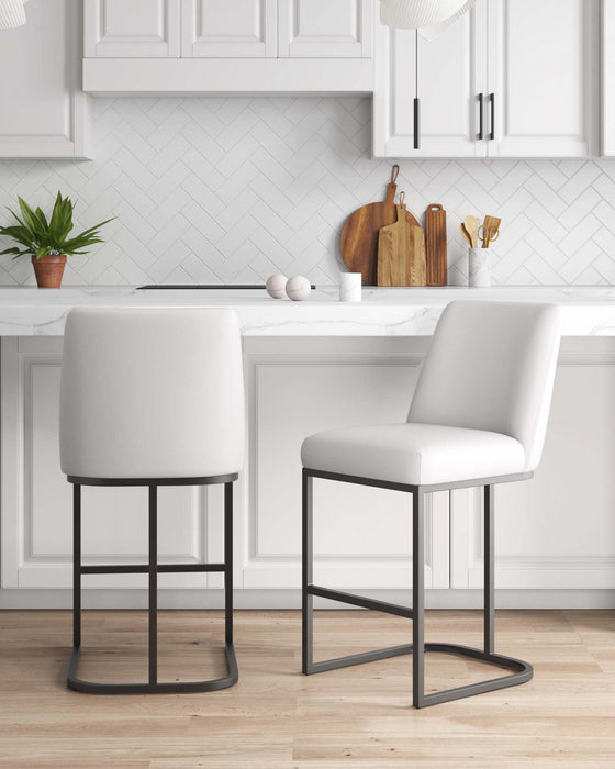 Tabouret de comptoir moderne en metal et tissu Serena, blanc - Lot de 2