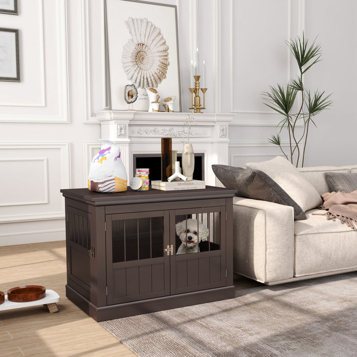 Pawhut Meuble De Cage Pour Chien, 32\", Table D'appoint Laterale Avec Trois Portes, Cage D'interieur Pour Petits Chiens, Cafe