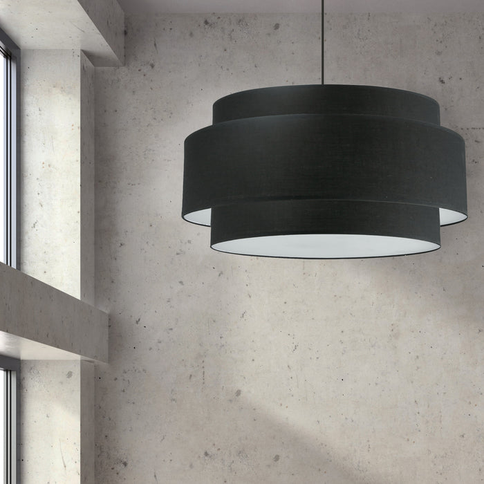 Grand lustre Priya de Dainolite avec abat-jour noir et blanc, fini noir mat et 4 ampoules