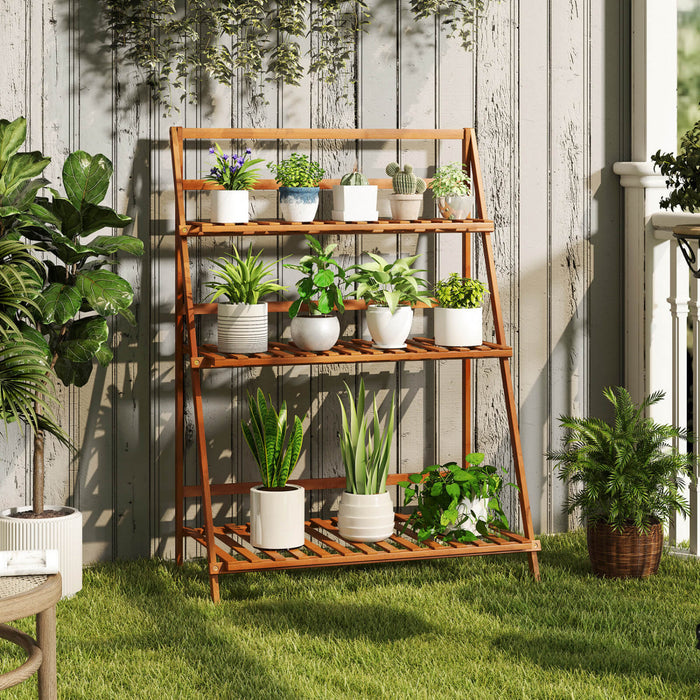 Costway Etagere Pliante A 3 Niveaux Presentoir Pour Pots De Fleurs En Bambou Range-livres / Organisateur