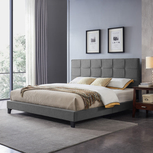 Lucia Cadre De Lit Plateforme Capitonne Avec Couture Waffle, Taille King, Gris Charbon