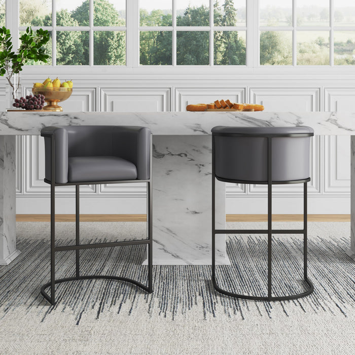 Tabouret de bar cosmopolite mi-siecle moderne en metal et tissu gris - Lot de 3