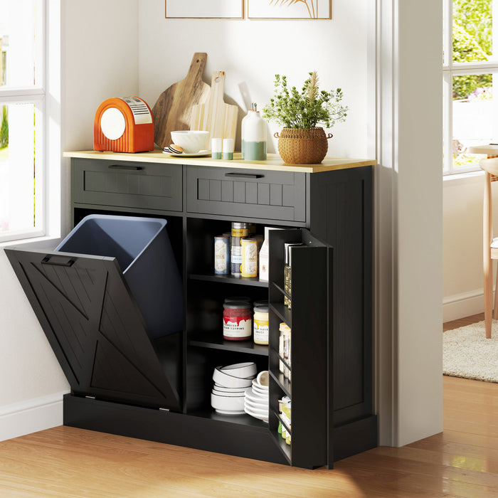 HOMCOM Poubelle inclinable, ilot de cuisine avec 2 tiroirs, noir