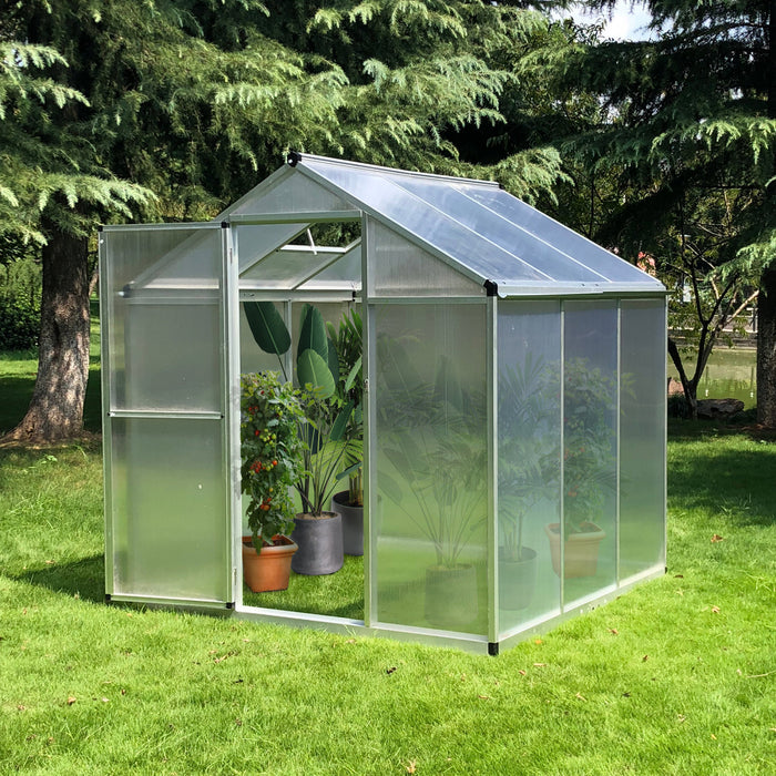 Outsunny Kit De Serre 6'x6'x6.4' Serre De Jardin Panneaux De Polycarbonate Abri Pour Croissance Des Plantes Et Fleurs