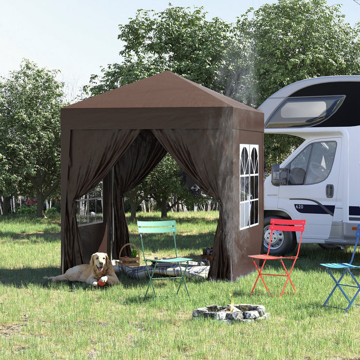 Outsunny 6.6x6.6ft Tonnelle Barnum De Jardin Pop-up Pliant Avec Parois Laterales Brun