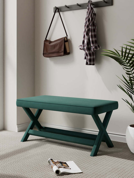 Banc d’appoint Abigail style milieu du siecle moderne en velours vert foret