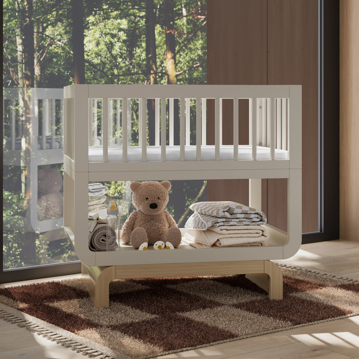 Storkcraft Santorini Berceau convertible 3-en-1 de luxe - Avoine avec bois clair