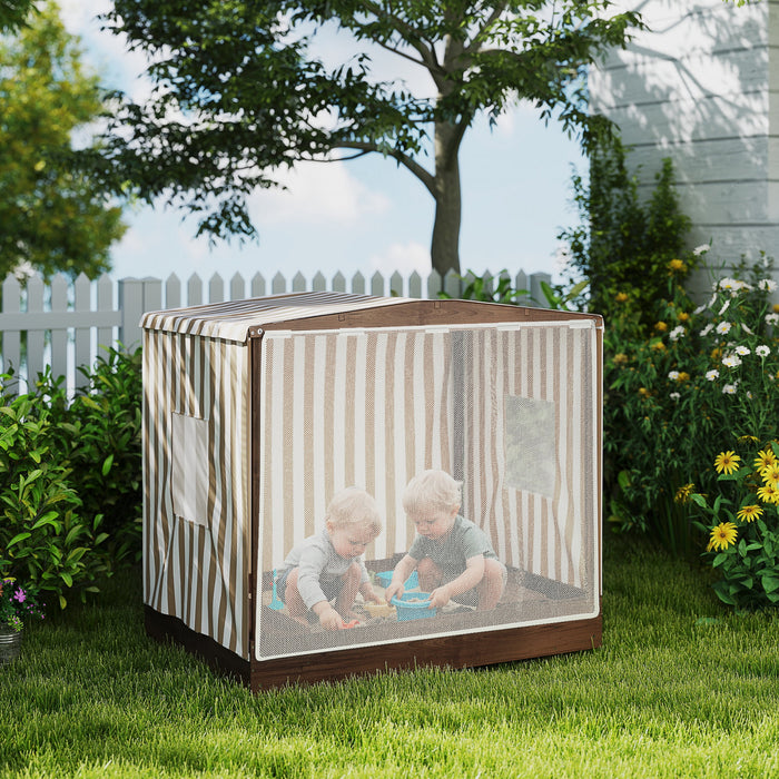 Qaba Bac a sable pour enfants avec auvent entierement couvert, bac a sable en bois avec banquettes et doublure inferieure, ensemble de jeu de plage pour enfants de 3 a 6 ans