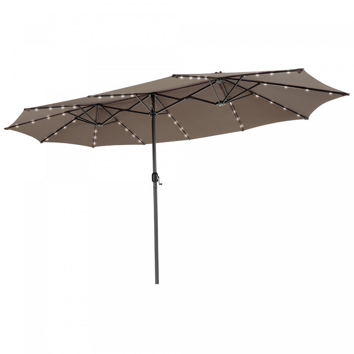 Costway Parasol double face jumeau 15FT pour patio avec 48 LED solaires a manivelle Cafe