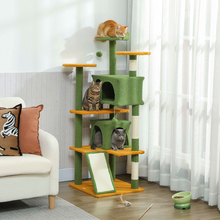 Arbre a Chat 138 cm avec Poteaux a Griffer et Niches, Vert
